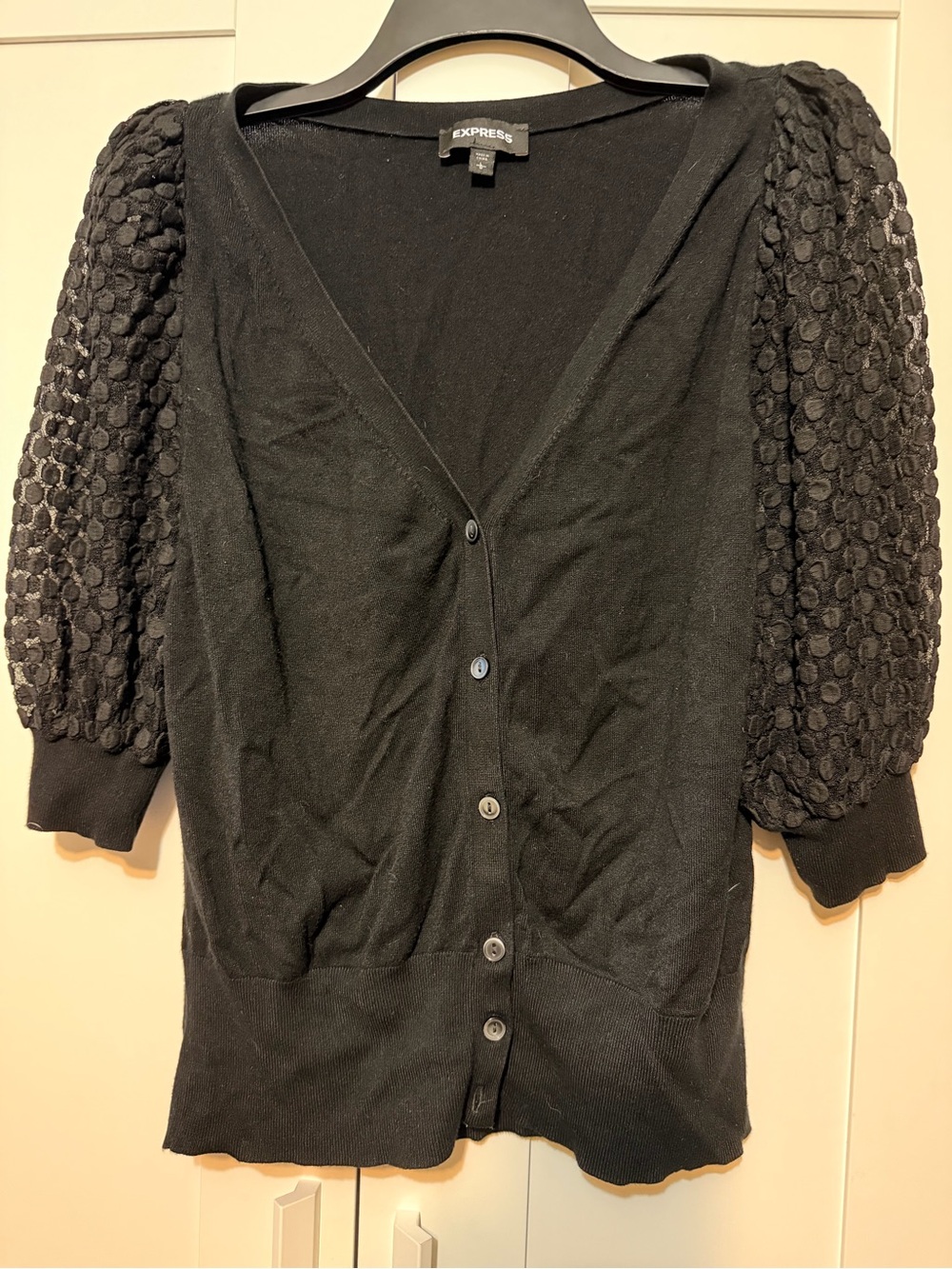 Express Black Puff-Sleeve Button-Front Cardigan